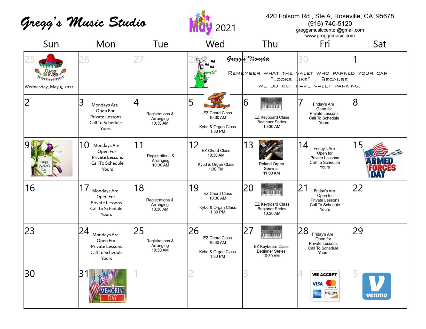 Calendar Gregg's Music Center